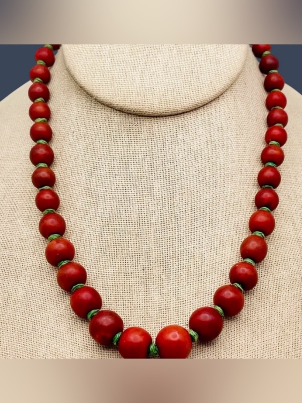 Nice Vintage Hand Crafted Knotted Carnelian Bead Necklace